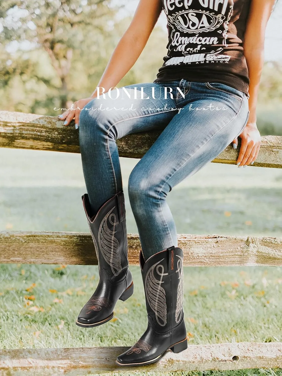 Women Cowgirl Boots Cowboy Boots Mid Calf Western Low Chunky Heel Classic Embroidery Fashion Pull Up Square Toe for Dressing Party Concert