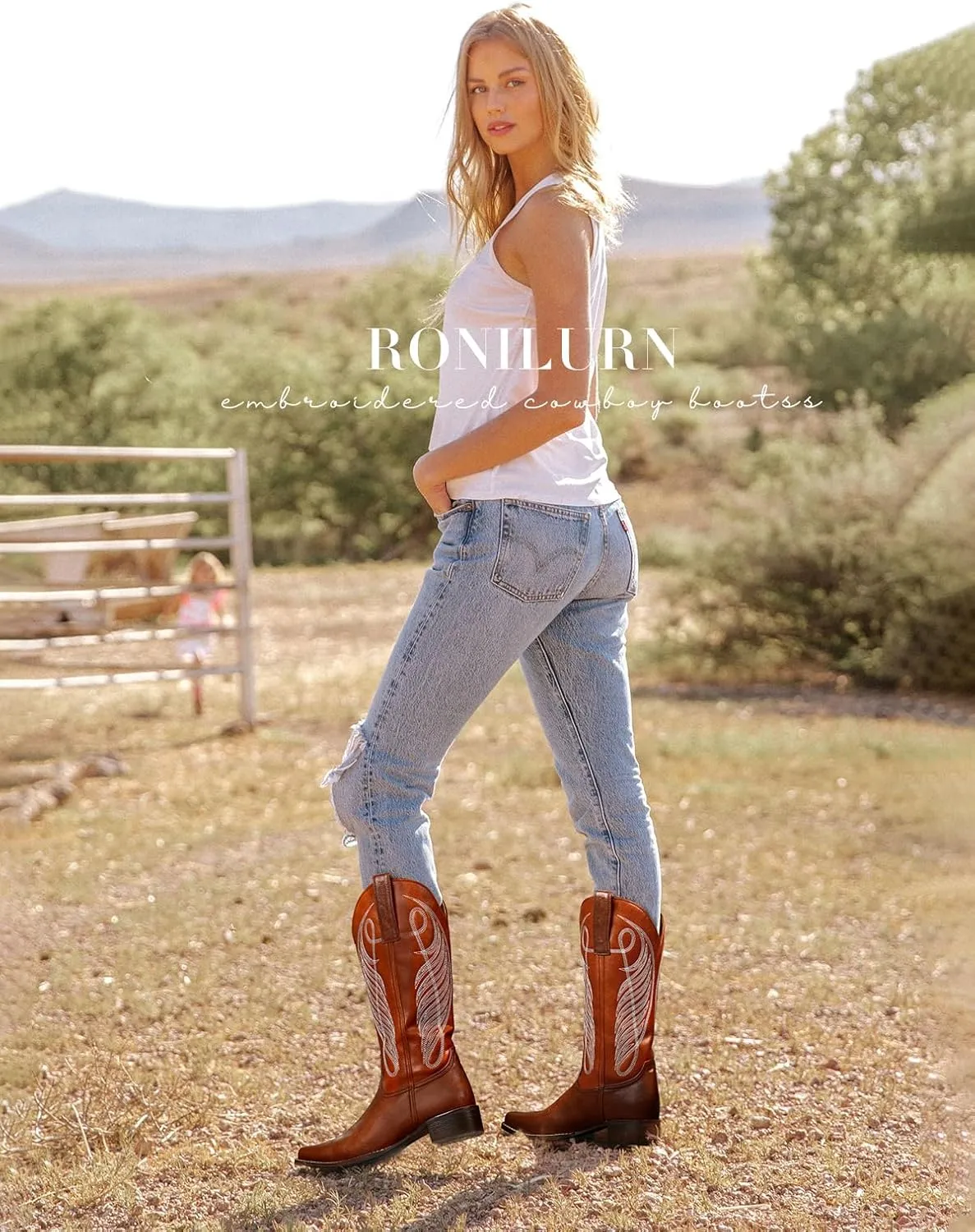 Women Cowgirl Boots Cowboy Boots Mid Calf Western Low Chunky Heel Classic Embroidery Fashion Pull Up Square Toe for Dressing Party Concert
