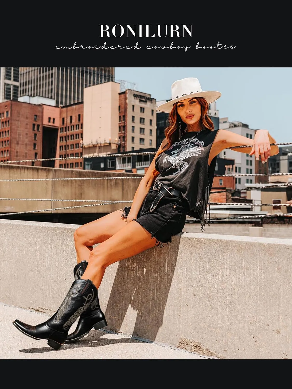 Women Cowgirl Boots Cowboy Boots Mid Calf Western Low Chunky Heel Classic Embroidery Fashion Pull Up Square Toe for Dressing Party Concert