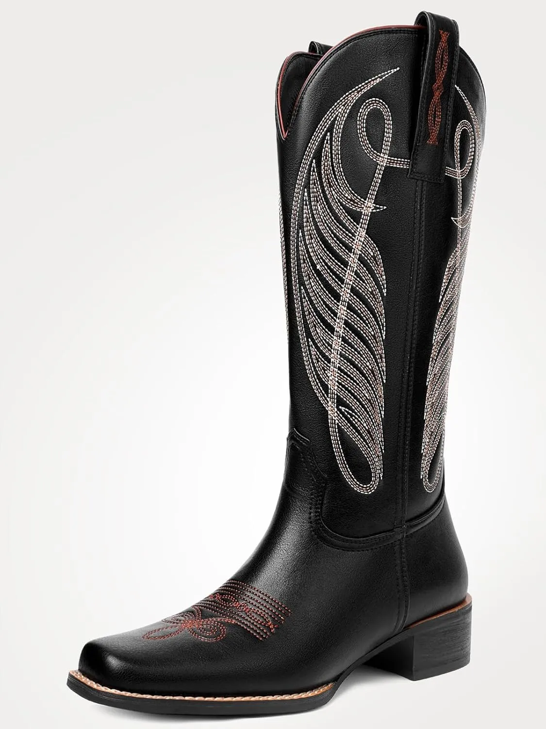 Women Cowgirl Boots Cowboy Boots Mid Calf Western Low Chunky Heel Classic Embroidery Fashion Pull Up Square Toe for Dressing Party Concert