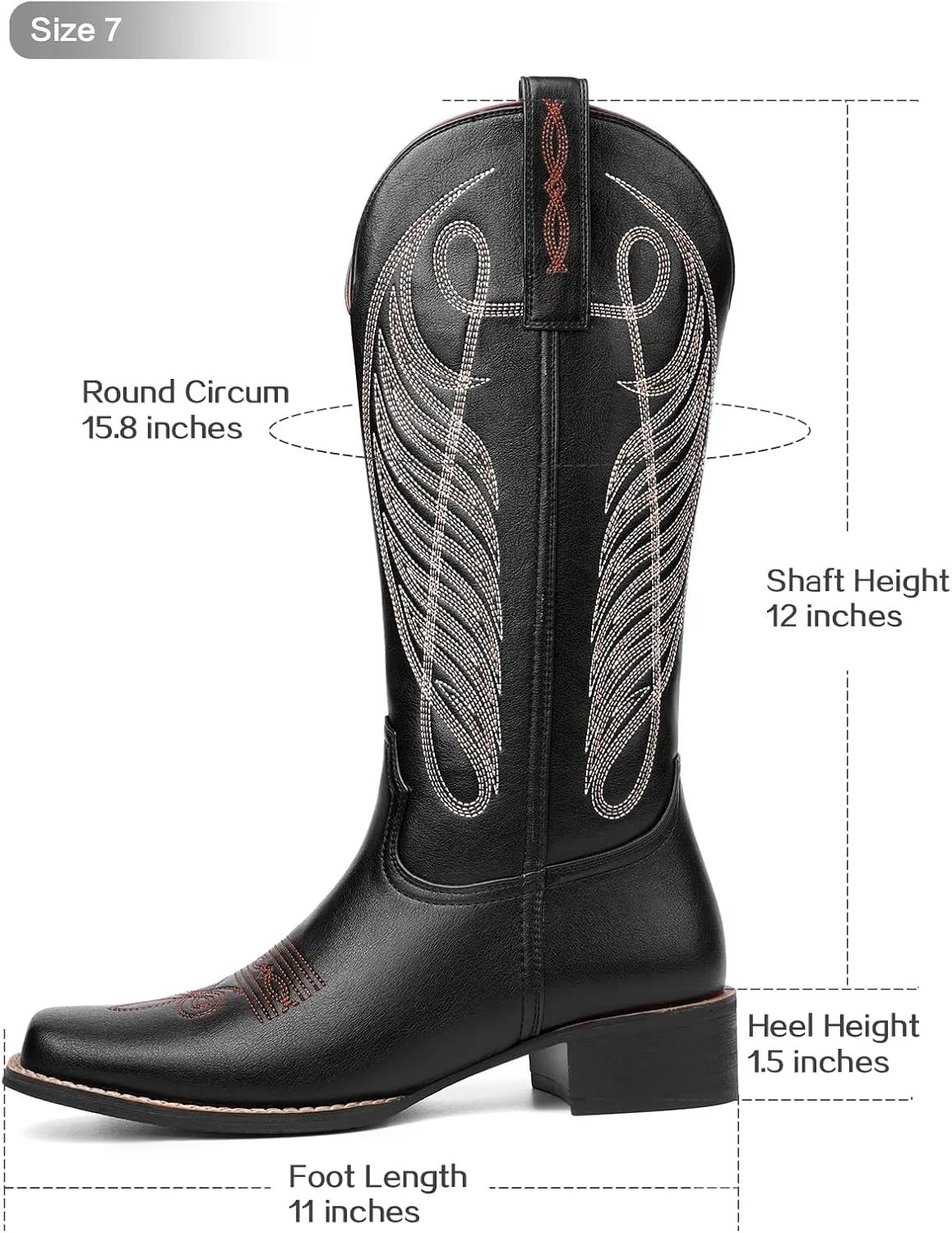 Women Cowgirl Boots Cowboy Boots Mid Calf Western Low Chunky Heel Classic Embroidery Fashion Pull Up Square Toe for Dressing Party Concert