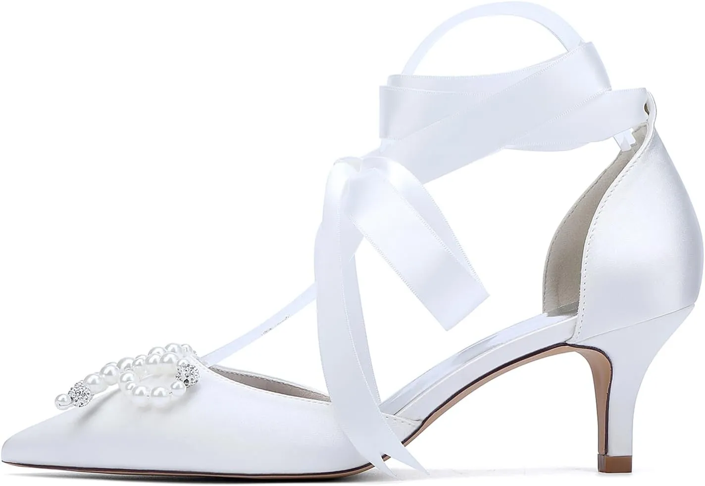 Women for Wedding Shoes Low Heels Kitten Heel Pumps Closed Toe Pointed Toe Women Bride Sandals Ribbon Tie Satin Prom Comfortable Dress Shoes