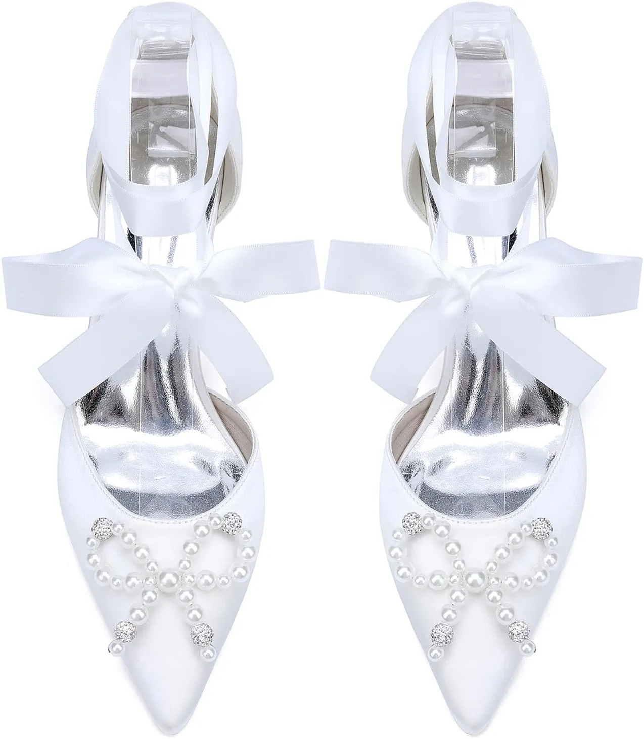 Women for Wedding Shoes Low Heels Kitten Heel Pumps Closed Toe Pointed Toe Women Bride Sandals Ribbon Tie Satin Prom Comfortable Dress Shoes