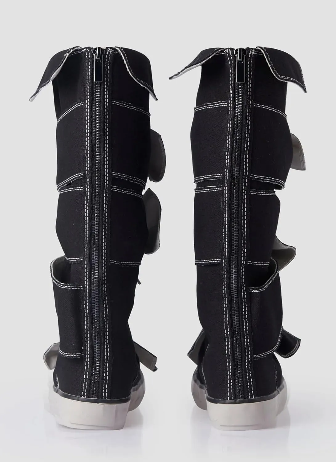 Women Knee High Canvas Boots Lace-Up Sneakers Riding Boots Fancy School Sneakers with Rubber Sole for Casual, Streetwear, and Festival Wear