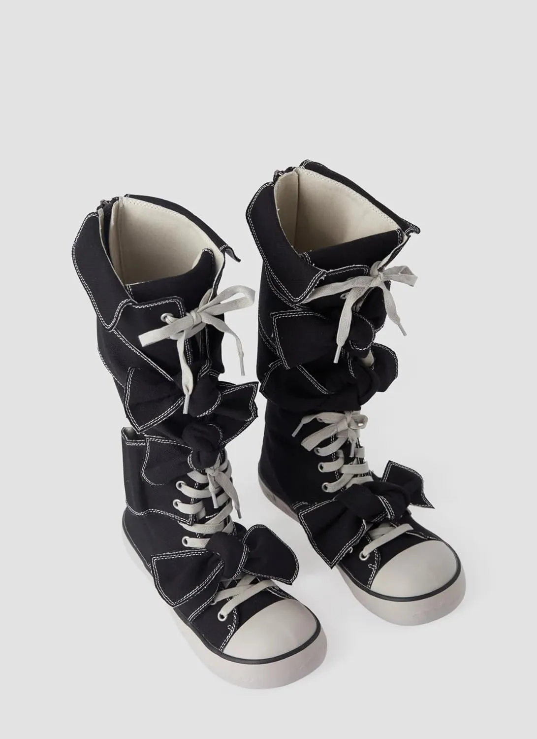 Women Knee High Canvas Boots Lace-Up Sneakers Riding Boots Fancy School Sneakers with Rubber Sole for Casual, Streetwear, and Festival Wear