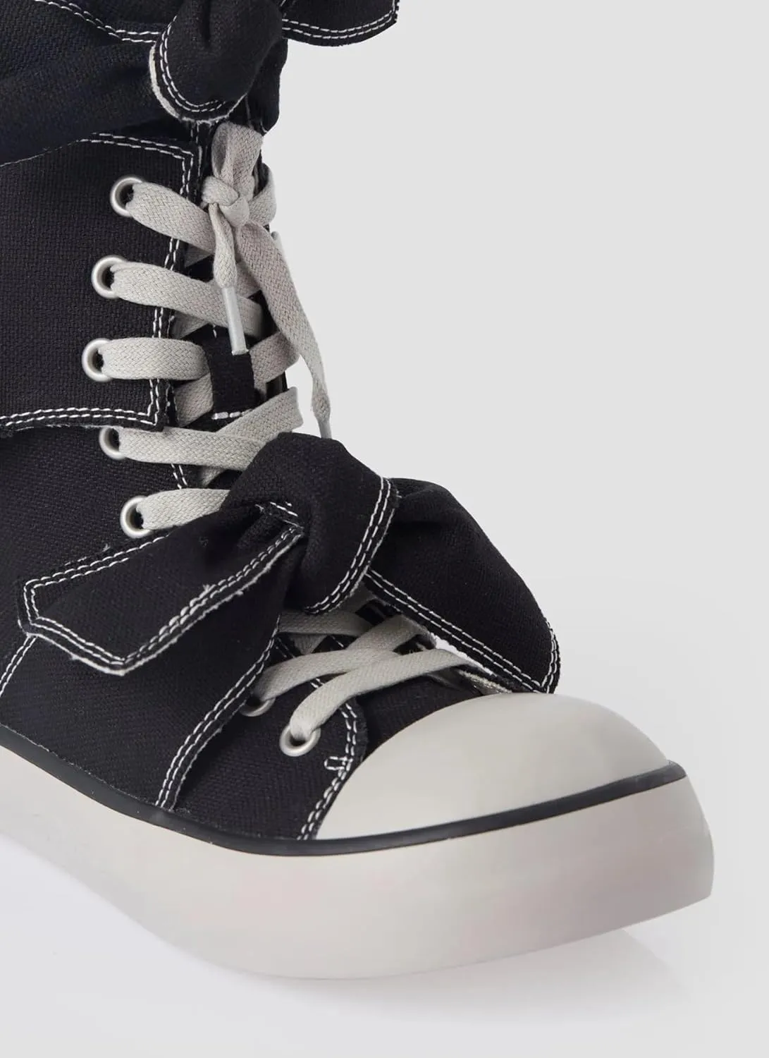 Women Knee High Canvas Boots Lace-Up Sneakers Riding Boots Fancy School Sneakers with Rubber Sole for Casual, Streetwear, and Festival Wear