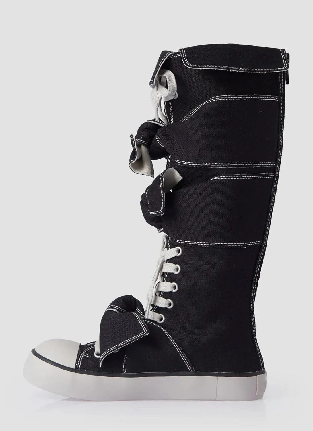 Women Knee High Canvas Boots Lace-Up Sneakers Riding Boots Fancy School Sneakers with Rubber Sole for Casual, Streetwear, and Festival Wear