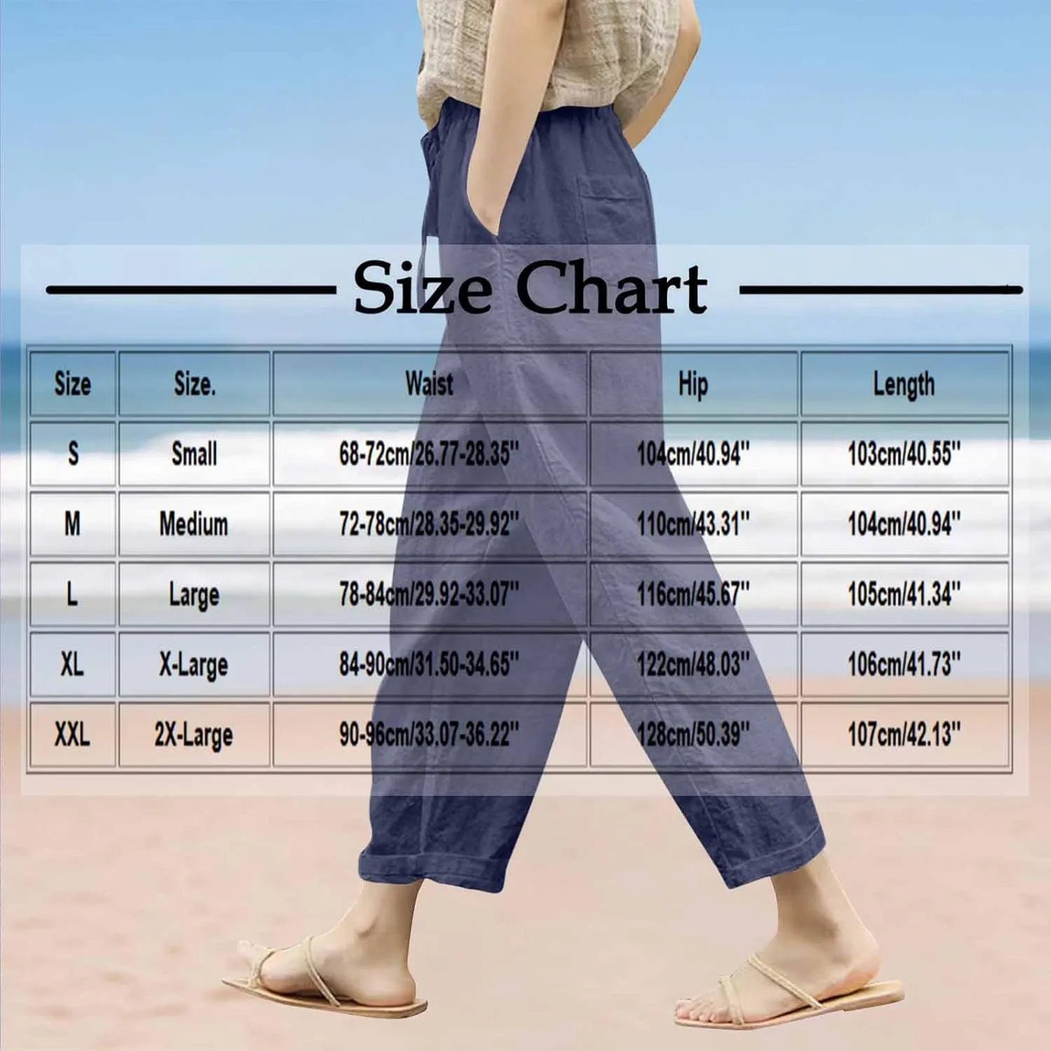 Women Linen Capri Pants-Cotton Linen Summer Pants with Drawstring Waist |Casual Beach Pant for Travel,Vacation Everyday Wear