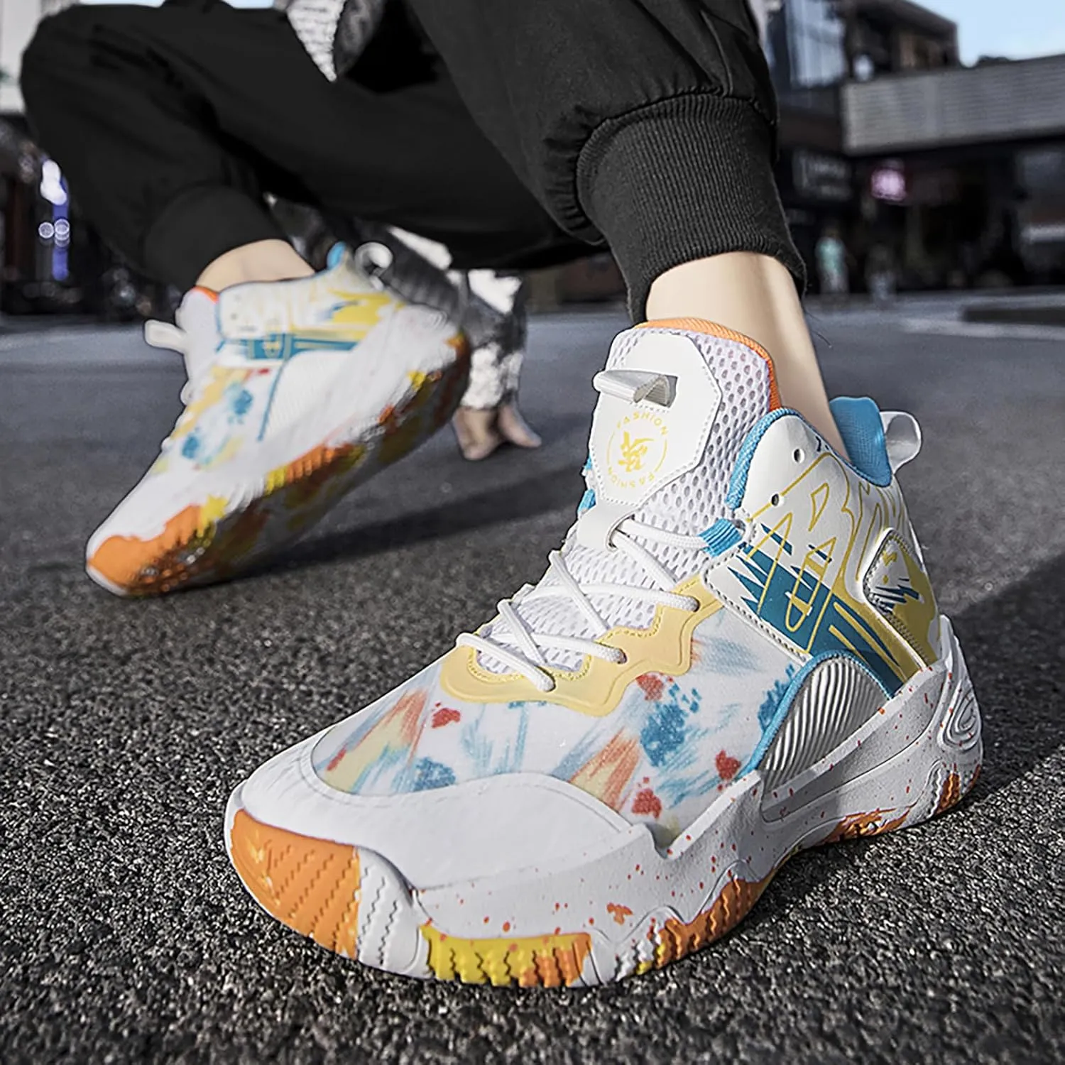 Women Men Basketball Shoes Fashion Running Sneakers Colorful Painting High Rebound Non-Slip Sport Shoes
