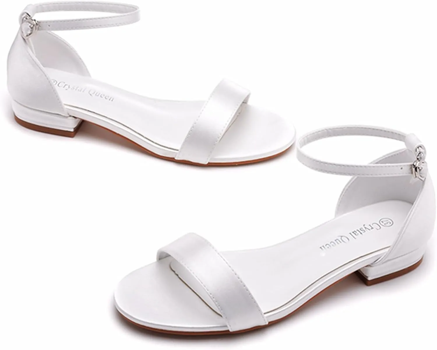 Women Open Toe Dress Low Heel Shoes, Women Satin Flat-for Bridal Shoes, Wedding Shoes, Womens Summer Sandals 2Cm