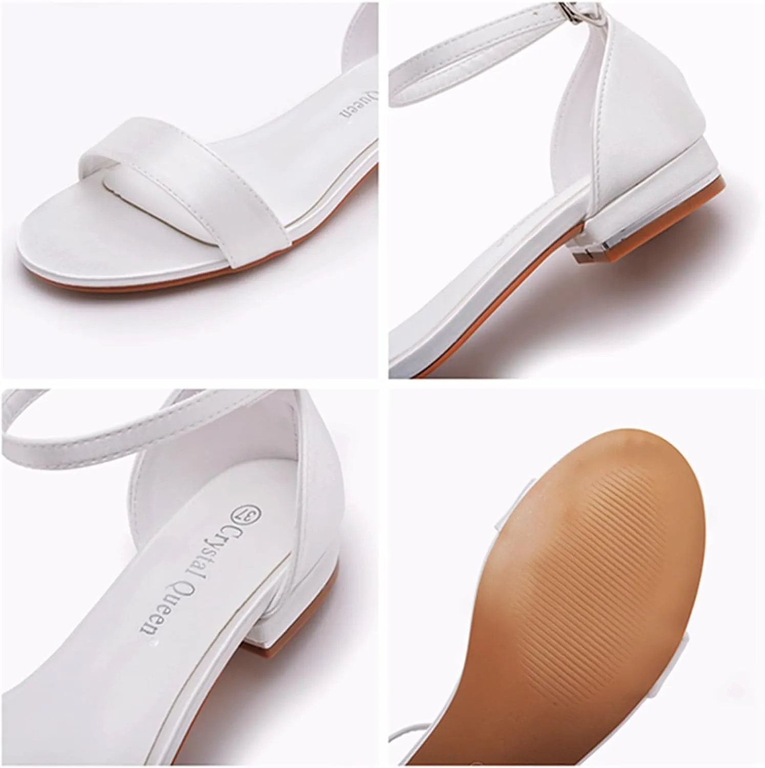 Women Open Toe Dress Low Heel Shoes, Women Satin Flat-for Bridal Shoes, Wedding Shoes, Womens Summer Sandals 2Cm