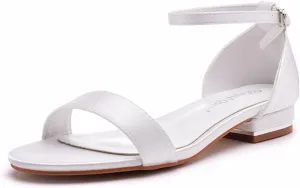 Women Open Toe Dress Low Heel Shoes, Women Satin Flat-for Bridal Shoes, Wedding Shoes, Womens Summer Sandals 2Cm