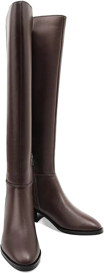 Women Over the Knee High Boots Chunky Heel Round Toe Low Heeled Boots with Stretchy Panel for Women Girls Ladies Fall Winter