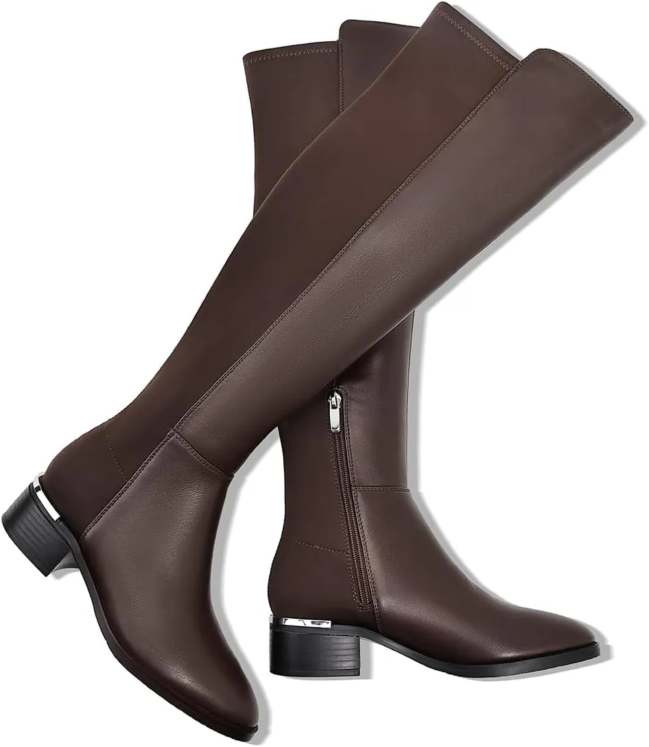 Women Over the Knee High Boots Chunky Heel Round Toe Low Heeled Boots with Stretchy Panel for Women Girls Ladies Fall Winter