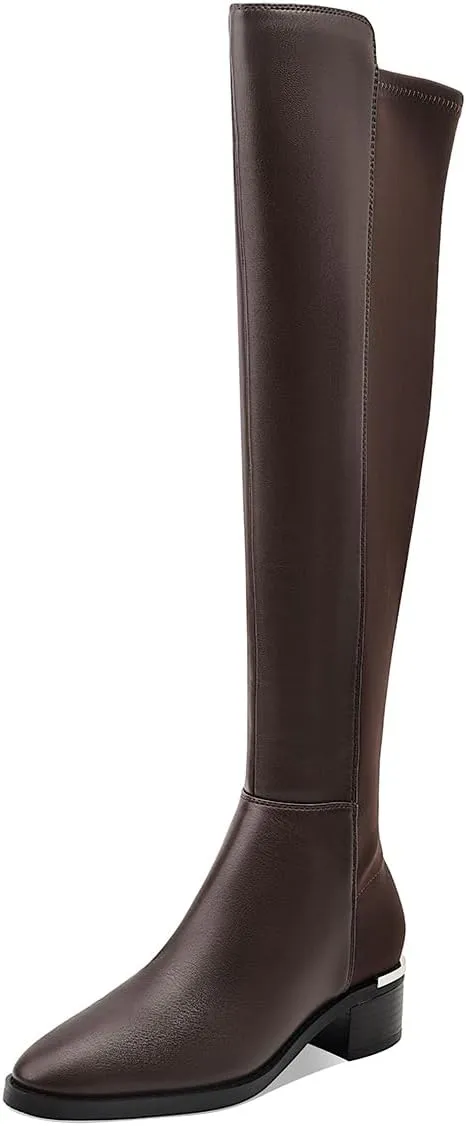 Women Over the Knee High Boots Chunky Heel Round Toe Low Heeled Boots with Stretchy Panel for Women Girls Ladies Fall Winter