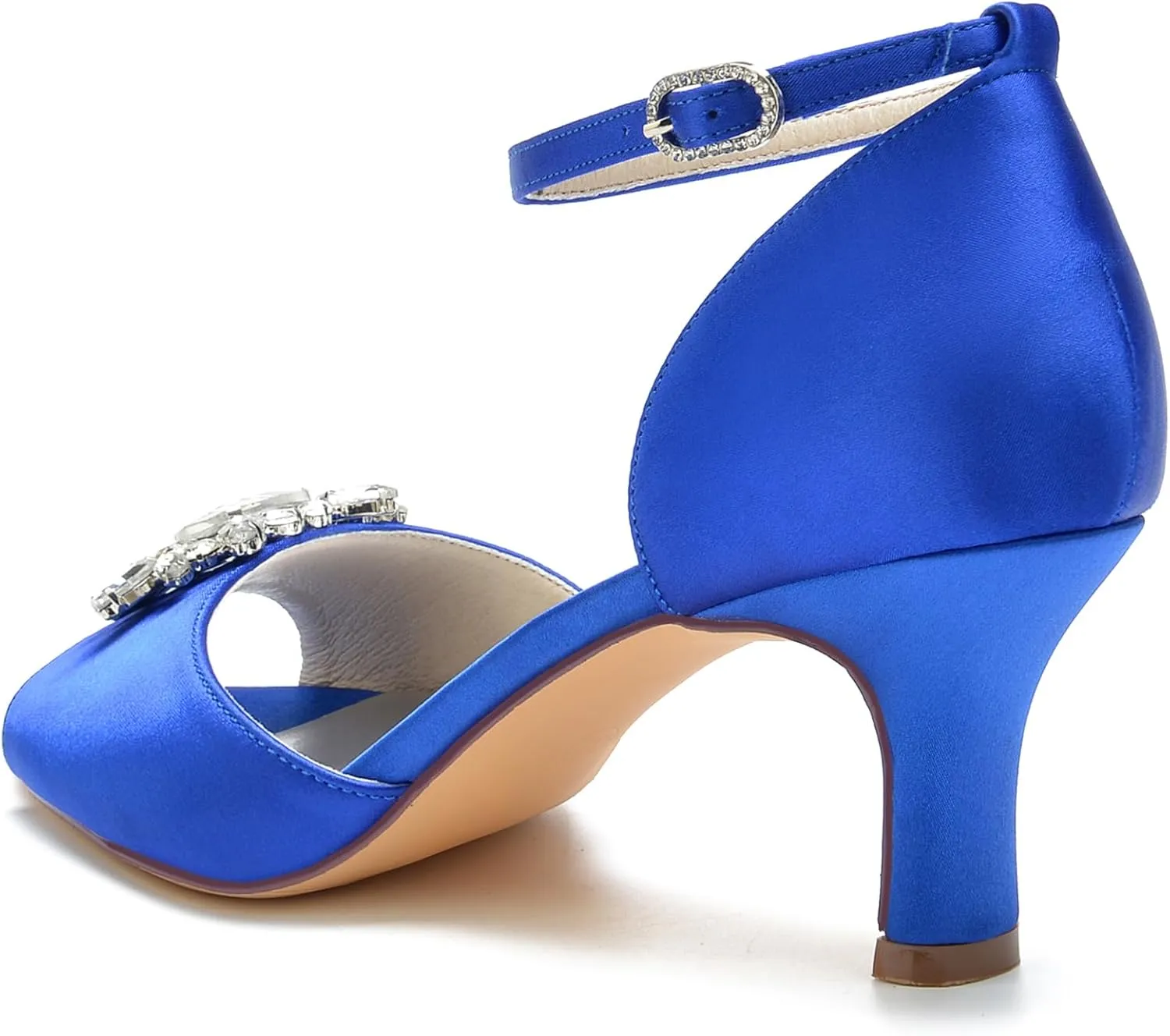 Women Peep Toe Wedding Shoes Bride Satin with Rhinestone Bridal Shoes Mid Heel Ankle Strap Prom Party Dress Sandals