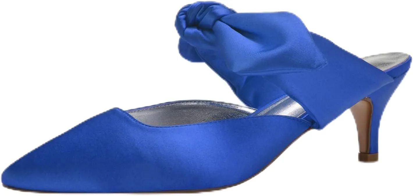 Women Pointed Toe Ribbon Tie Strap Sandals Mid Heel Satin Strappy Slip-on Party Wedding Slingback Evening Bridal Shoes