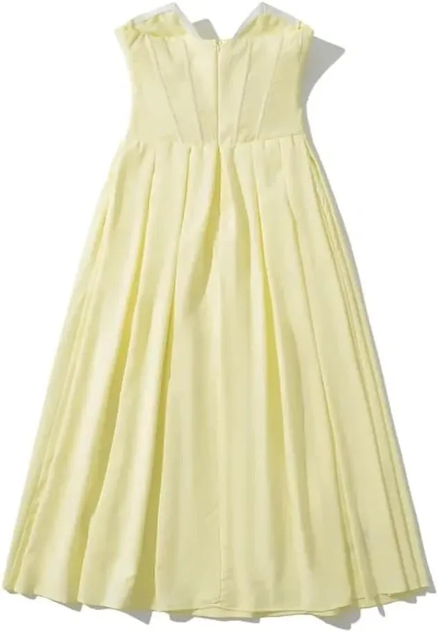 Women Retro Party Dress Sleeveless Off Shoulder V Neck Midi Dress Backless Solid Slim Fit Dress