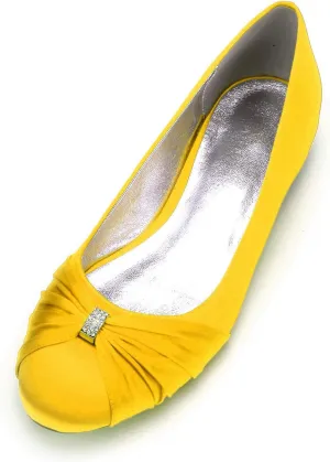 Women Satin Wedding Flats for Bride Round Toe Slip on Prom Evening Bridal Party Dress Flat Shoes 5049-2