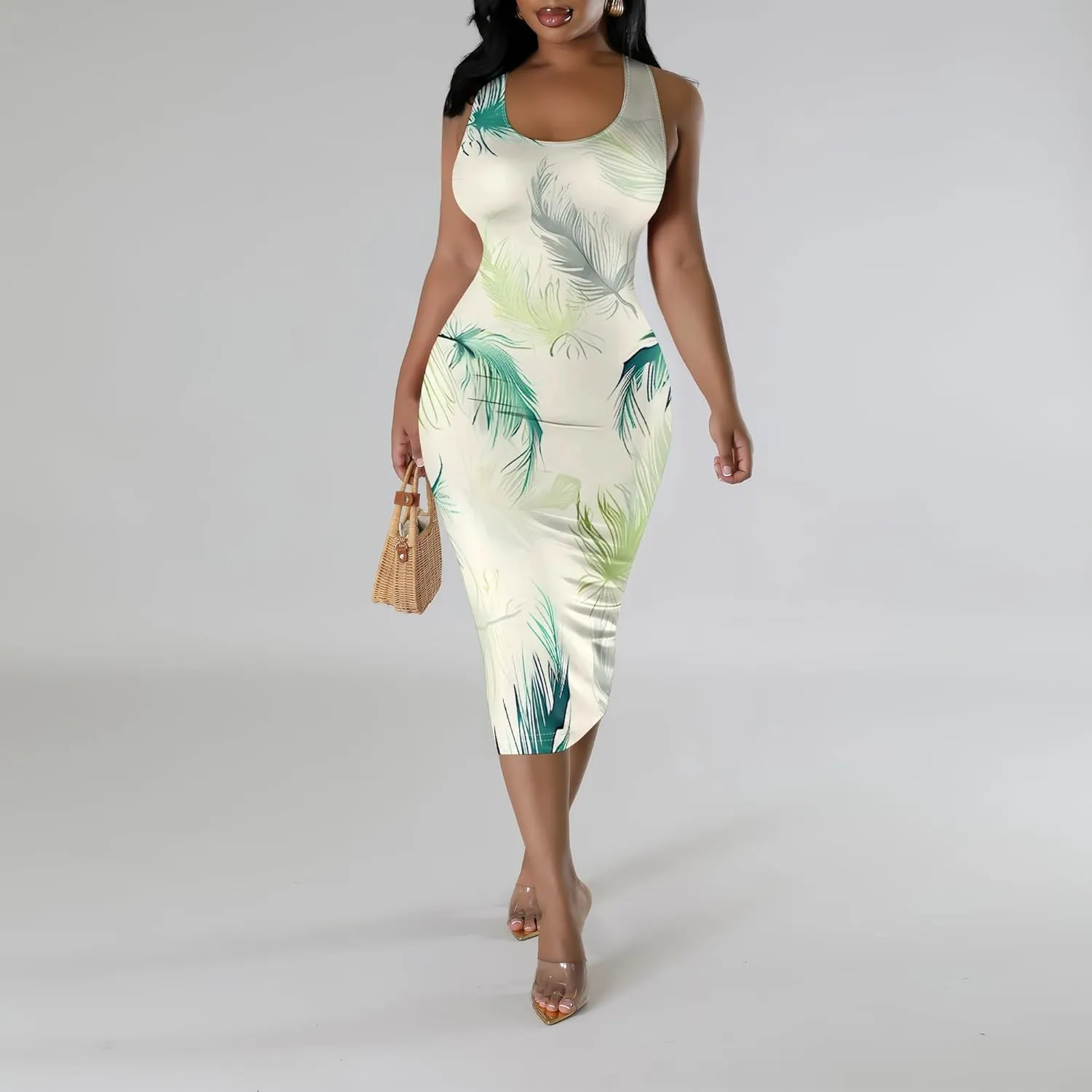 Women Sexy Bodycon Tank Top Dress Summer Pencil Sleeveless Basic Midi Dresses Party Club Beach Sundresses XS-3XL