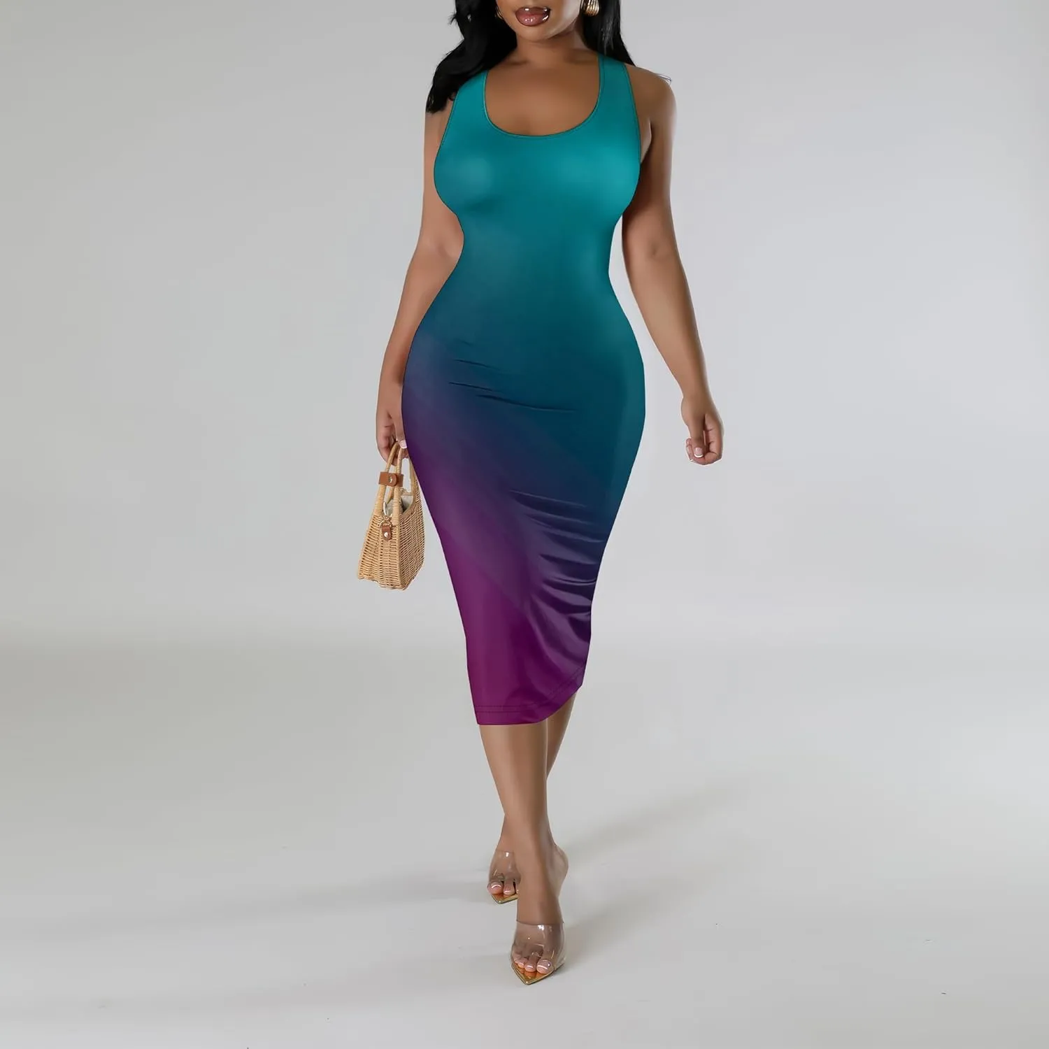 Women Sexy Bodycon Tank Top Dress Summer Pencil Sleeveless Basic Midi Dresses Party Club Beach Sundresses XS-3XL