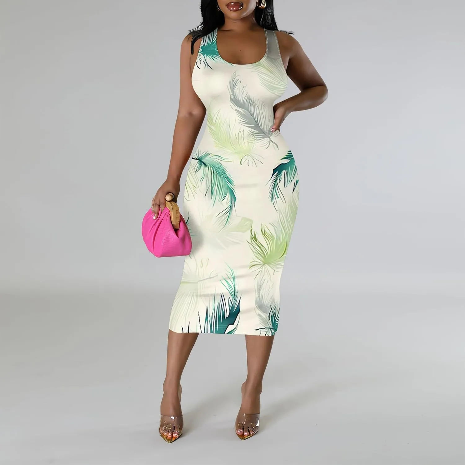 Women Sexy Bodycon Tank Top Dress Summer Pencil Sleeveless Basic Midi Dresses Party Club Beach Sundresses XS-3XL