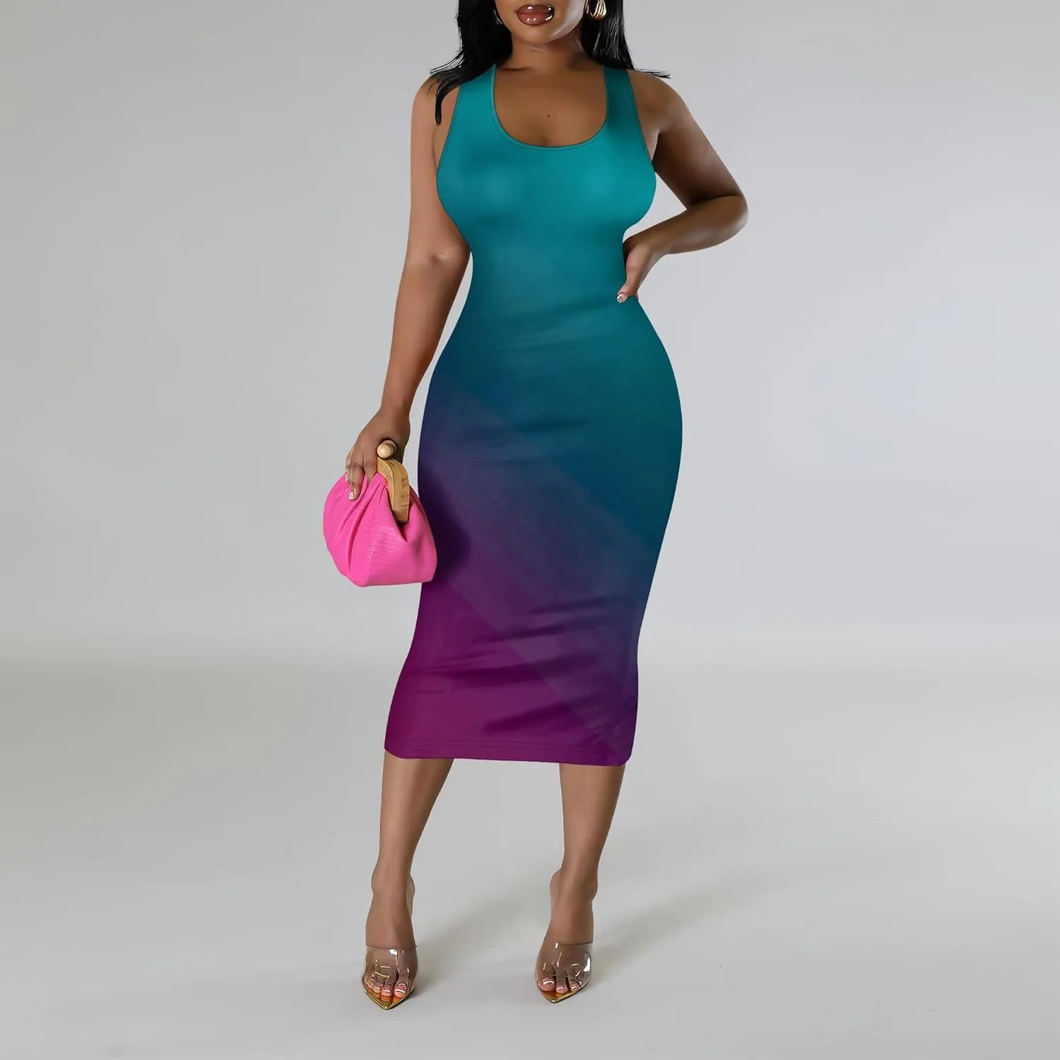 Women Sexy Bodycon Tank Top Dress Summer Pencil Sleeveless Basic Midi Dresses Party Club Beach Sundresses XS-3XL