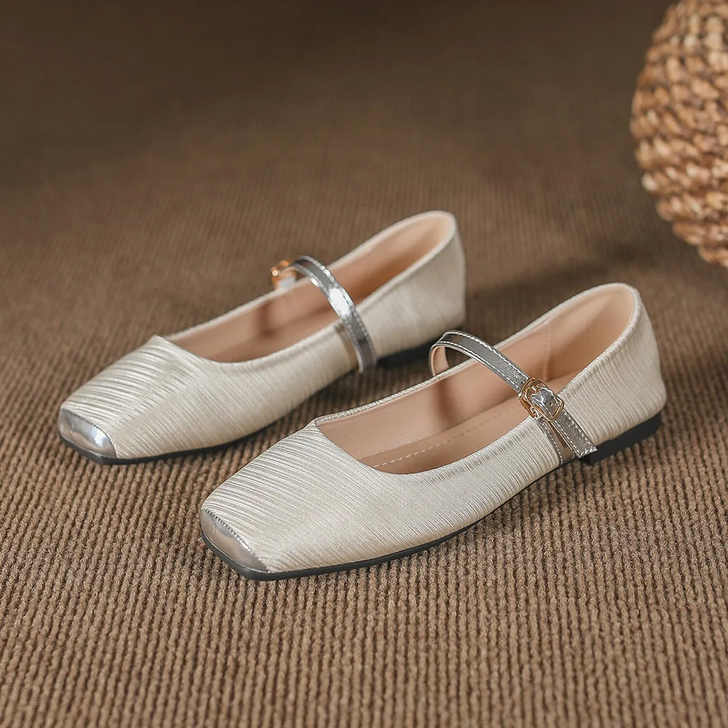 Women Square Toe Mary Jane Flats Shoes Ankle Strap Comfortable Flats Shoes