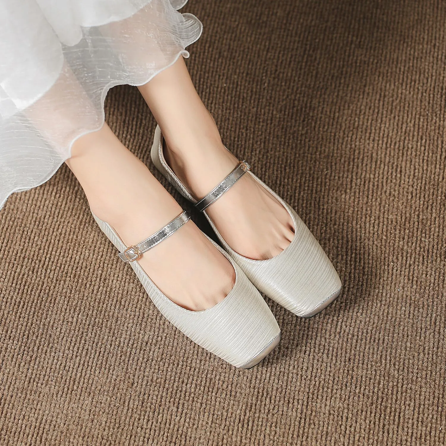 Women Square Toe Mary Jane Flats Shoes Ankle Strap Comfortable Flats Shoes