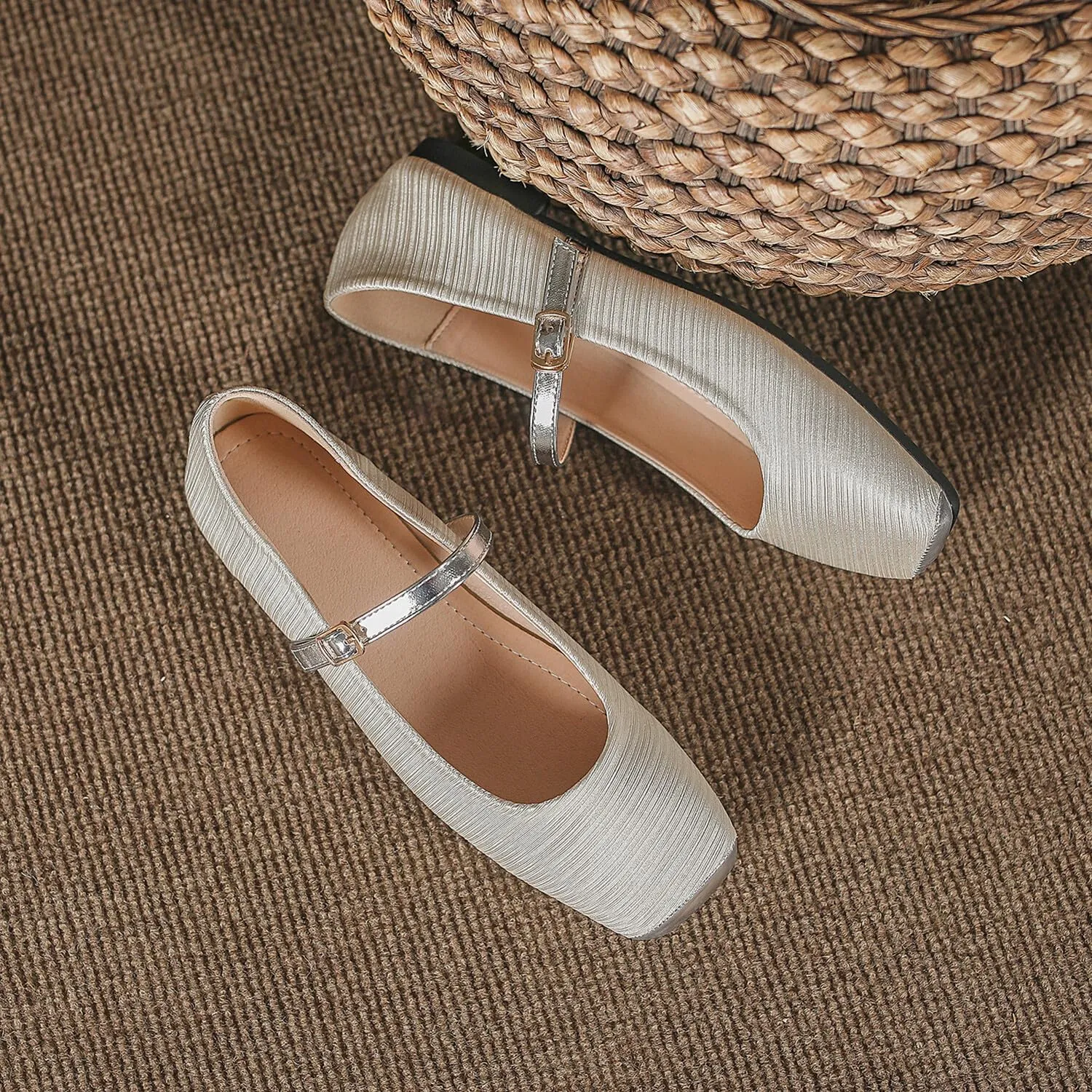 Women Square Toe Mary Jane Flats Shoes Ankle Strap Comfortable Flats Shoes