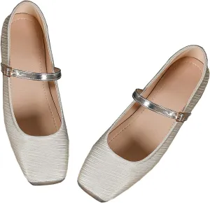 Women Square Toe Mary Jane Flats Shoes Ankle Strap Comfortable Flats Shoes