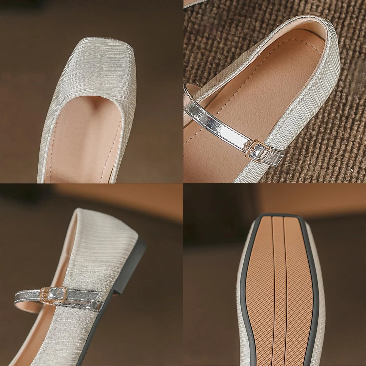 Women Square Toe Mary Jane Flats Shoes Ankle Strap Comfortable Flats Shoes