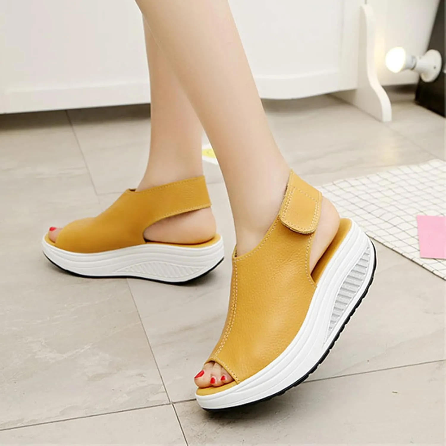 Women Summer Comfy Slingback Wedge Orthopedic Sandals,Lightweight Non-Slip Arch Support Adjustable Open Toe Thick Sole Sandals