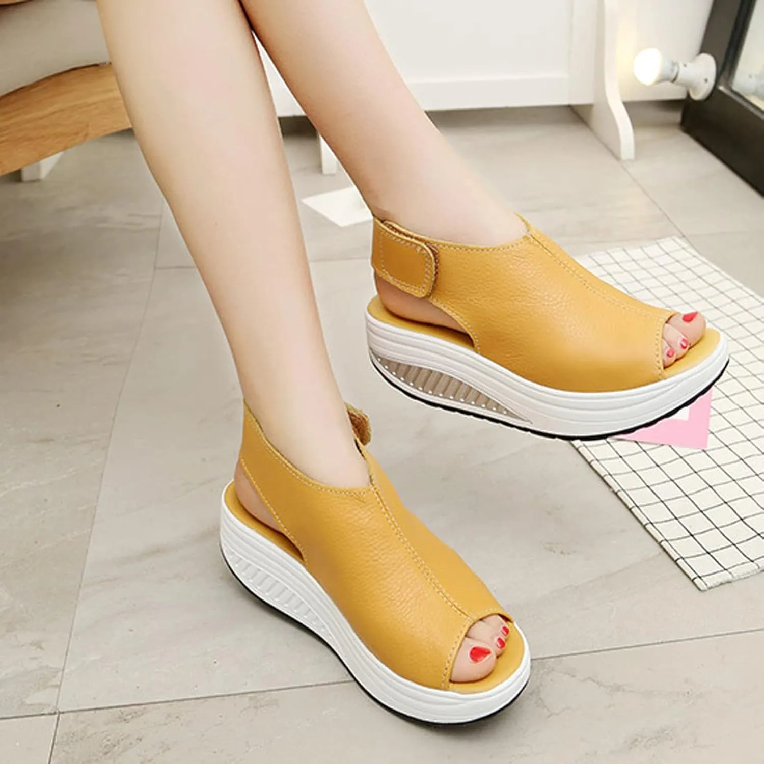 Women Summer Comfy Slingback Wedge Orthopedic Sandals,Lightweight Non-Slip Arch Support Adjustable Open Toe Thick Sole Sandals