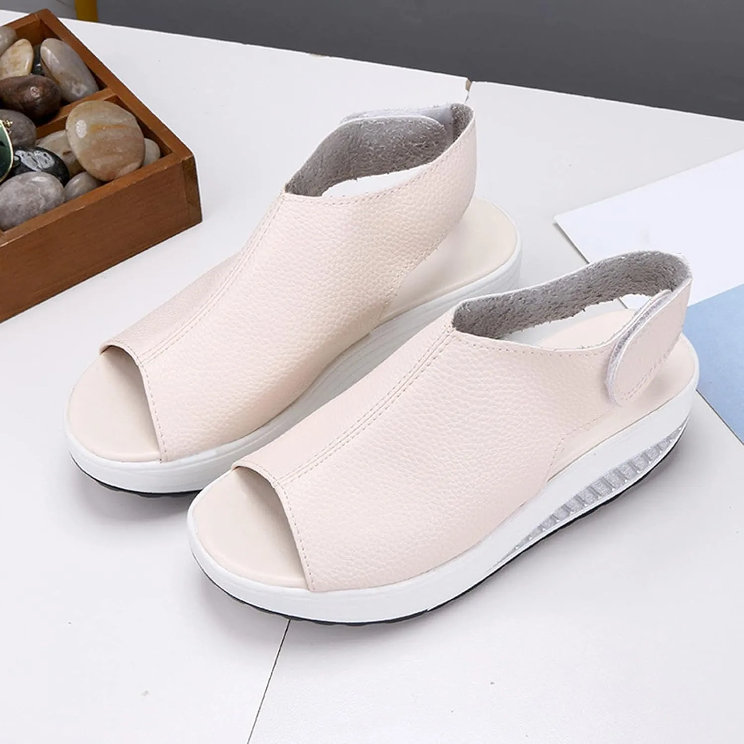 Women Summer Comfy Slingback Wedge Orthopedic Sandals,Lightweight Non-Slip Arch Support Adjustable Open Toe Thick Sole Sandals