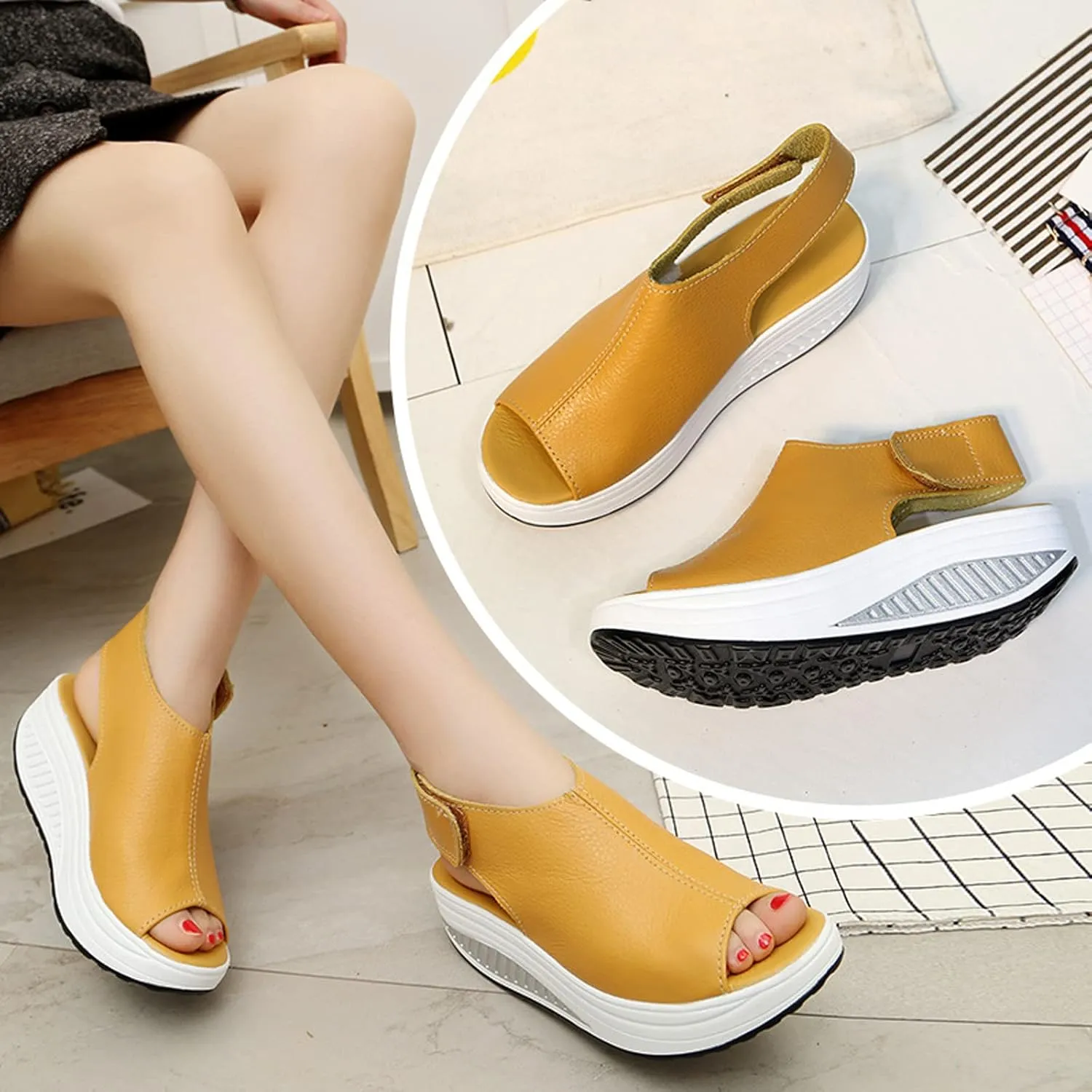 Women Summer Comfy Slingback Wedge Orthopedic Sandals,Lightweight Non-Slip Arch Support Adjustable Open Toe Thick Sole Sandals