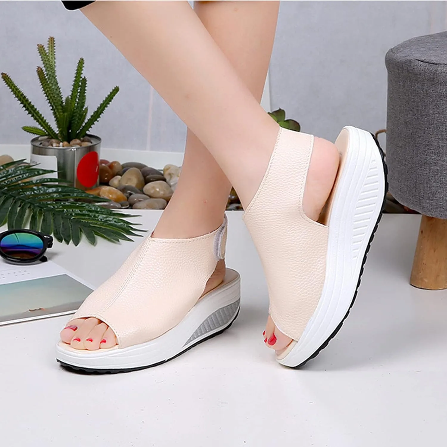 Women Summer Comfy Slingback Wedge Orthopedic Sandals,Lightweight Non-Slip Arch Support Adjustable Open Toe Thick Sole Sandals