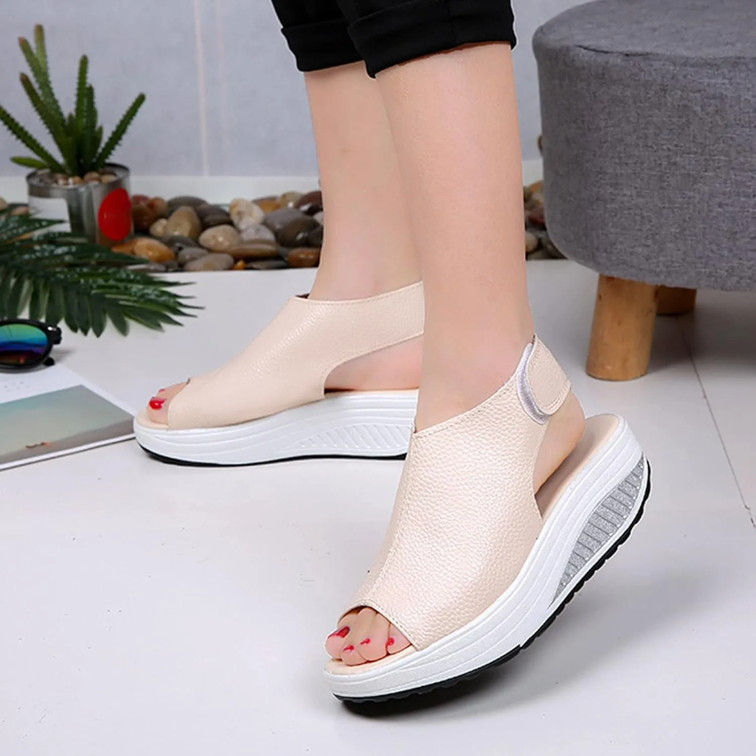 Women Summer Comfy Slingback Wedge Orthopedic Sandals,Lightweight Non-Slip Arch Support Adjustable Open Toe Thick Sole Sandals