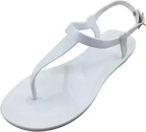 Women Thong Flat Sandals Casual Clip Toe T-Strap Dress Sandals with Adjustable Ankle Buckle for Summer Wedding