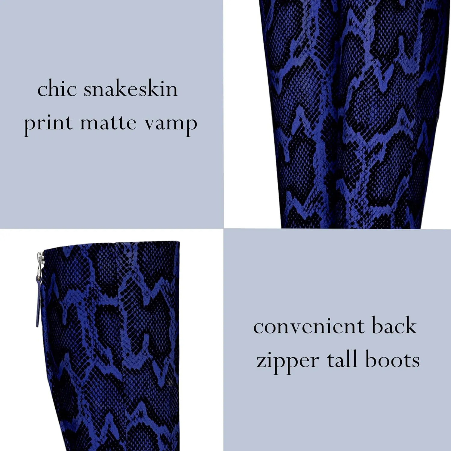 Women Vintage Chunky Block Heel Knee High Western Boots Pointed Closed Toe Snakeskin Boots Back Zipper Under Knee Combat Boots Two-Toned Fall Winter Boot Office Party Dressy Chic 4-11 M US