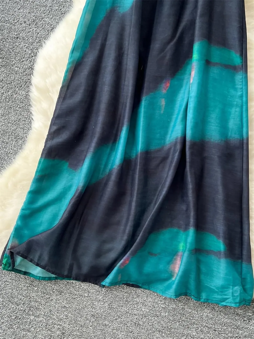 Women Vintage Seaside Vacation Beach Dress Off-Shoulder Strap Tie-Dye Printed Loose Long Dresses