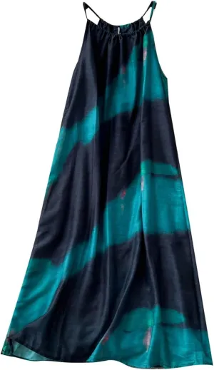 Women Vintage Seaside Vacation Beach Dress Off-Shoulder Strap Tie-Dye Printed Loose Long Dresses