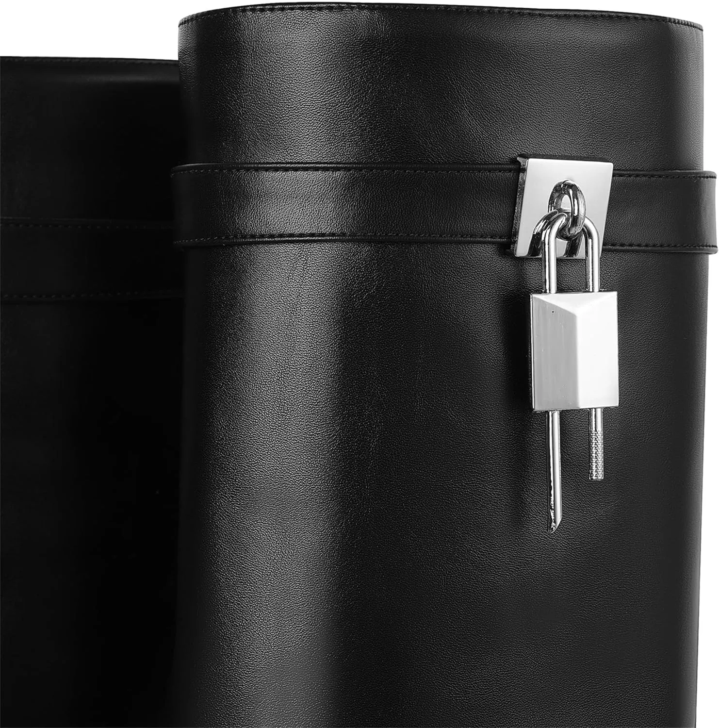 Women Wedge Heel Fold Pointy Pull-On Knee Shark Boot Wide Calf Padlock Boot