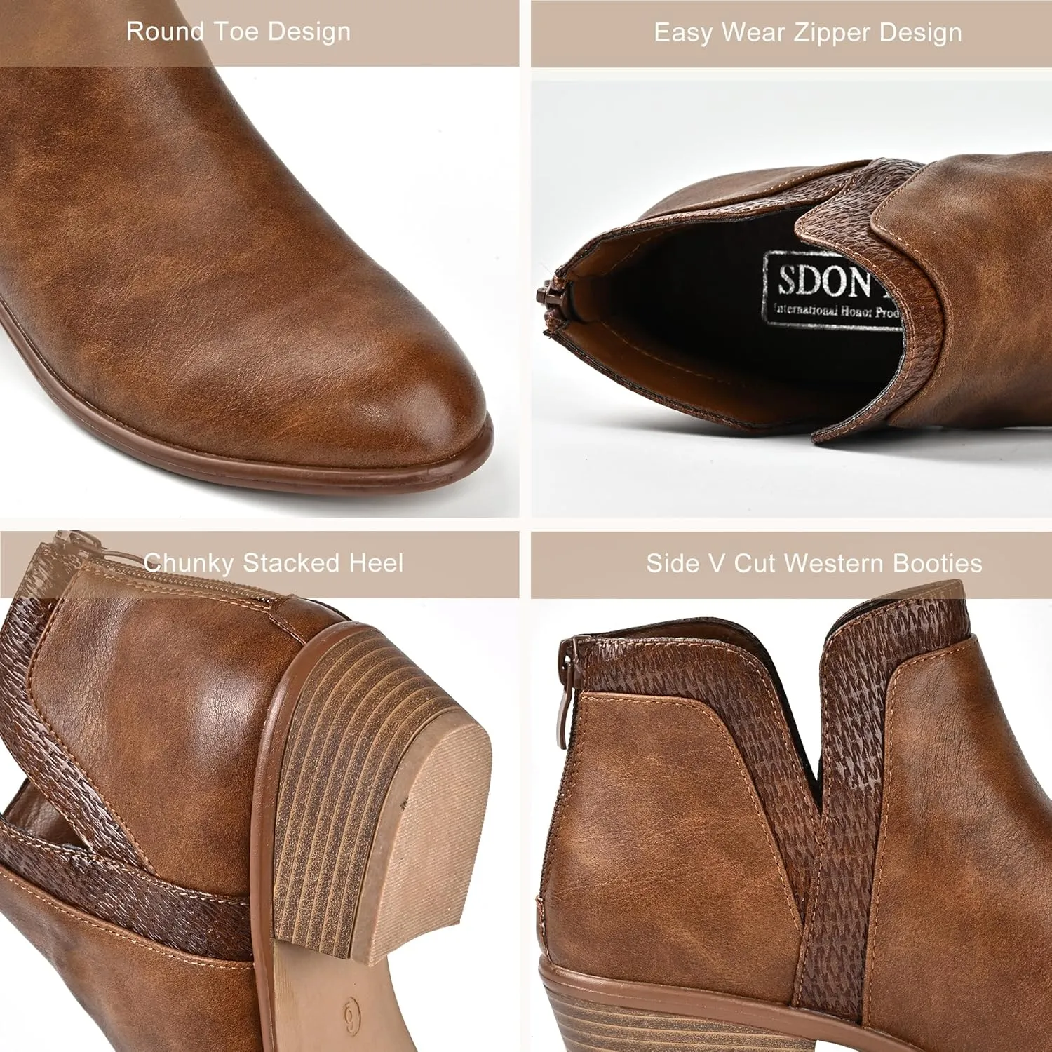 Women's Ankle Boots Low Heels Chunky Fashion Zipper Dressy Booties for Women