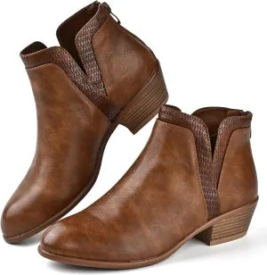 Women's Ankle Boots Low Heels Chunky Fashion Zipper Dressy Booties for Women