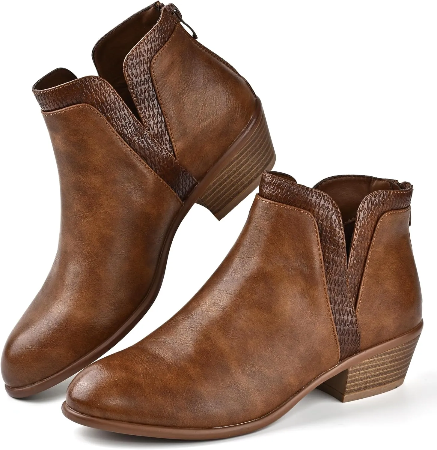 Women's Ankle Boots Low Heels Chunky Fashion Zipper Dressy Booties for Women