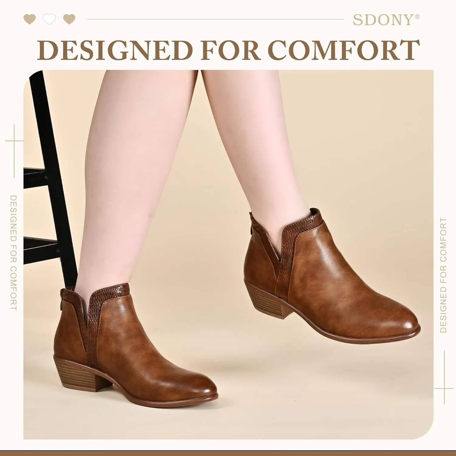 Women's Ankle Boots Low Heels Chunky Fashion Zipper Dressy Booties for Women
