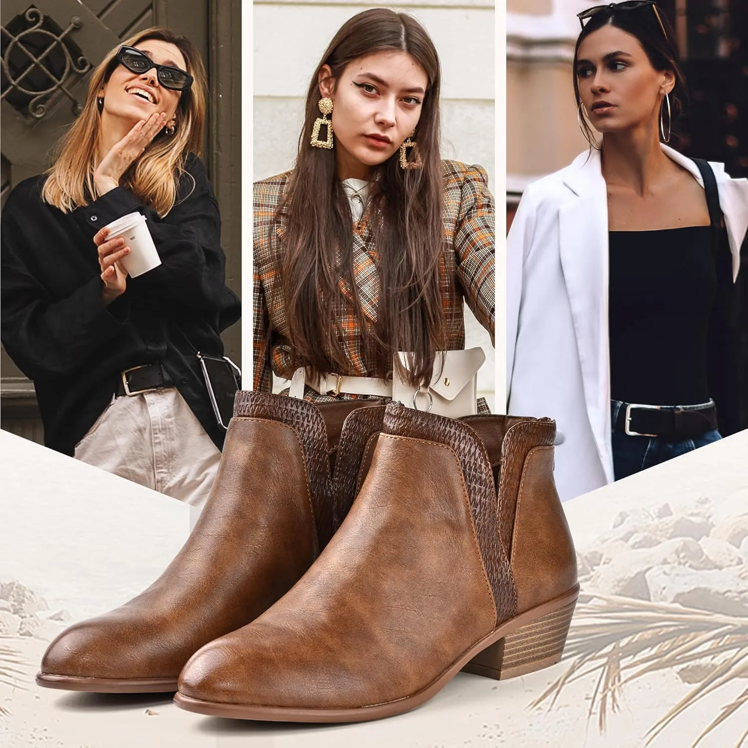 Women's Ankle Boots Low Heels Chunky Fashion Zipper Dressy Booties for Women