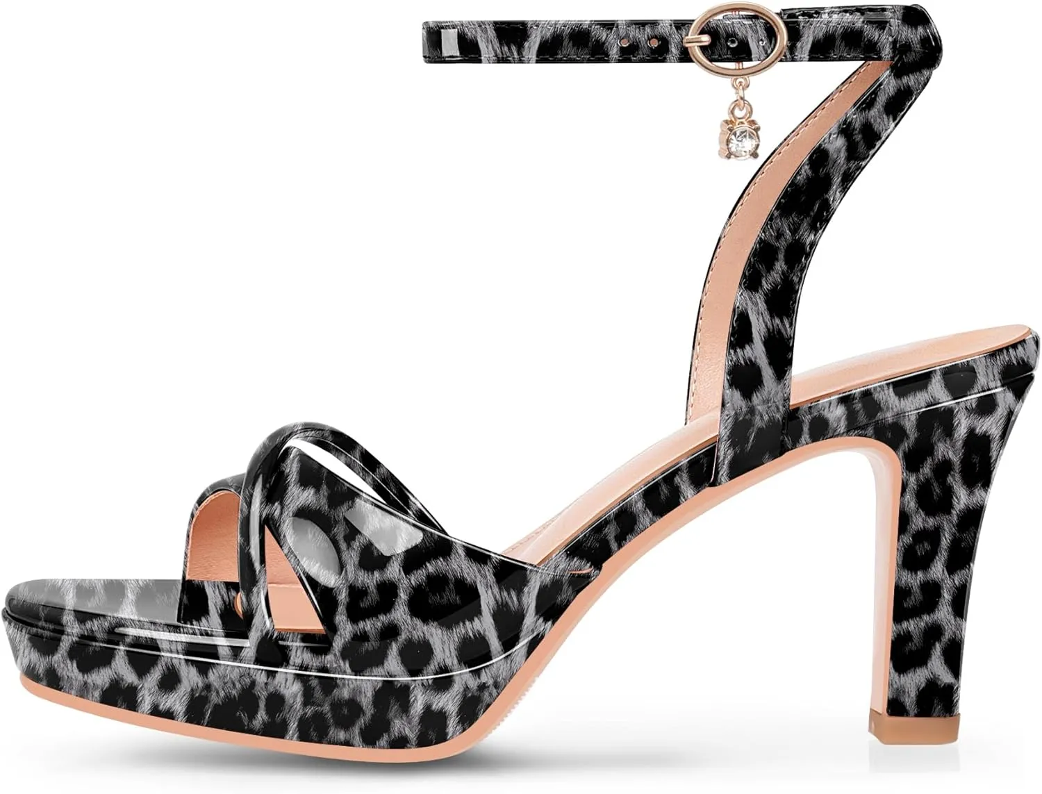 Women's Ankle Strap High Heels Patent Leather Platform Sandals Open Toe Prom Party Shoes