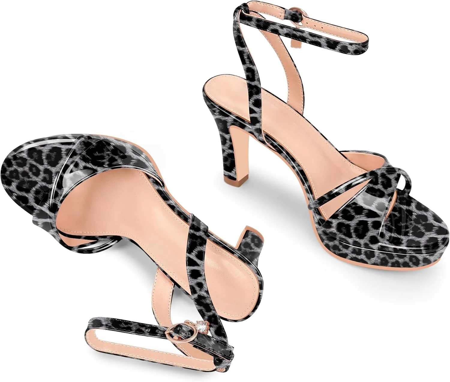 Women's Ankle Strap High Heels Patent Leather Platform Sandals Open Toe Prom Party Shoes